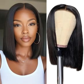Peruca Pinketer Glueless Human Hair Straight Bob 16" 180% de densidade