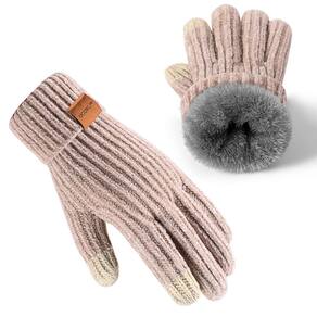 Luvas de inverno UCQKLI Chenille para mulheres, forradas com lã quente, bege