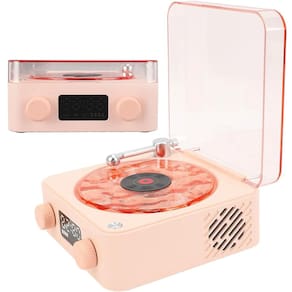 Caixa De Som Vitrola Toca Disco Vinil Bluetooth Cartao Tf Usb Recarregavel Portatil Luminaria
