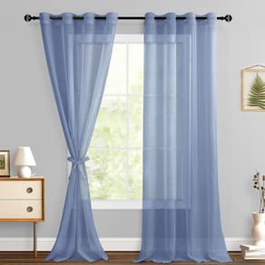 Cortinas Hiasan Dusty Blue Sheer de 244 cm de comprimento com gravatas de 2 painéis