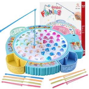 Brinquedo de jogo de pesca Pakoo Light Up com música 45 peixes 8 pólos
