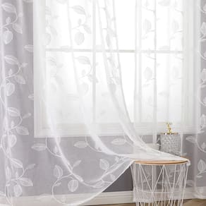 Cortinas BGment Sheer, 300 cm de comprimento, bordadas, folha branca