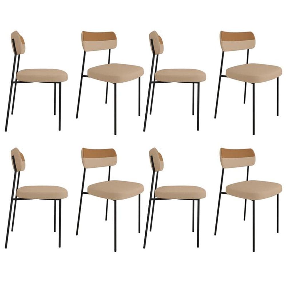 Kit 8 Cadeiras Mila Laminado Caramelo/Linho Bege - FdECOR