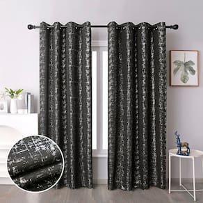 Cortinas Taisier Home Silver Foil Print Linen Geometric 2 painéis