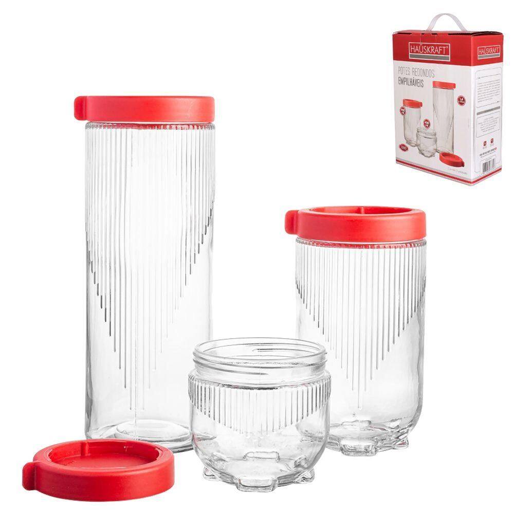 Pote Redondo com Tampa 3 peças POTE249/VM - Hauskraft