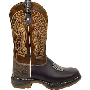 Bota Country Masculina Texana em Couro Cano Alto Bico Quadrado Solado Conforto Jump Western Oliveira 15.000/3