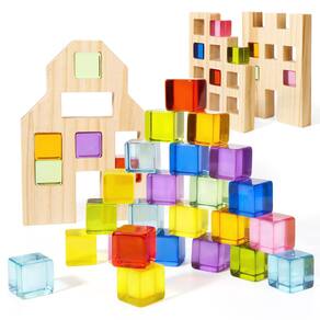 Conjunto de blocos de construção Woodtoe Wooden 36 peças Rainbow 3-6 anos