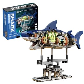 Conjunto de blocos de construção RiceBlock Shark Animal 687 unidades com suporte