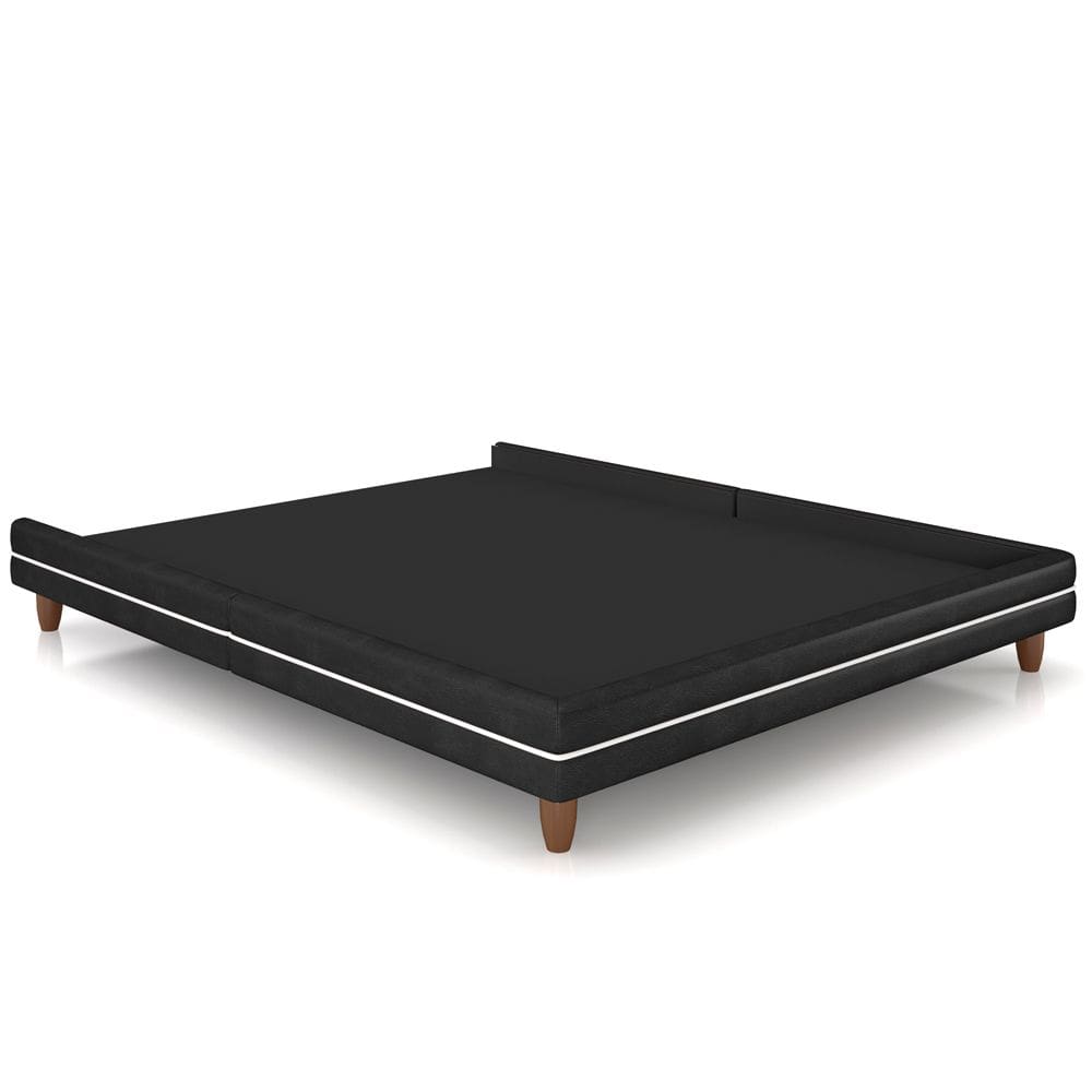 Cama Casal Base Box Pés Madeira 195cm Suném P05 Couríssimo Preto - Lyam Decor