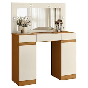 Penteadeira Camarim Com Espelho Studio Beauty A02 Off/Cinamomo - Mpozenato