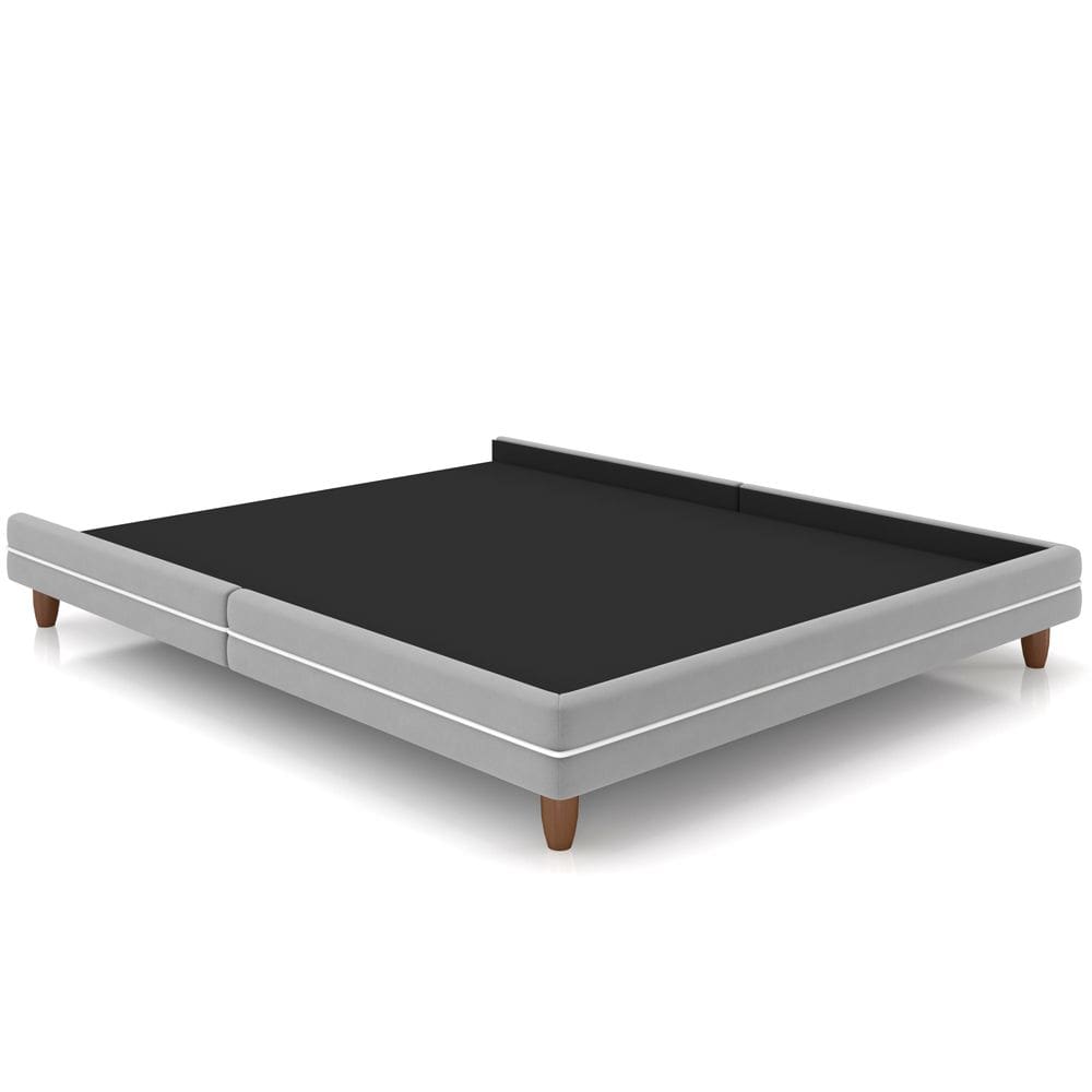 Cama Casal Base Box Pés Madeira 148cm Suném P05 Veludo Cinza - Lyam Decor