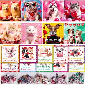 Conjunto de quebra-cabeças de presente de dia dos namorados para crianças com gatinho e cachorrinho