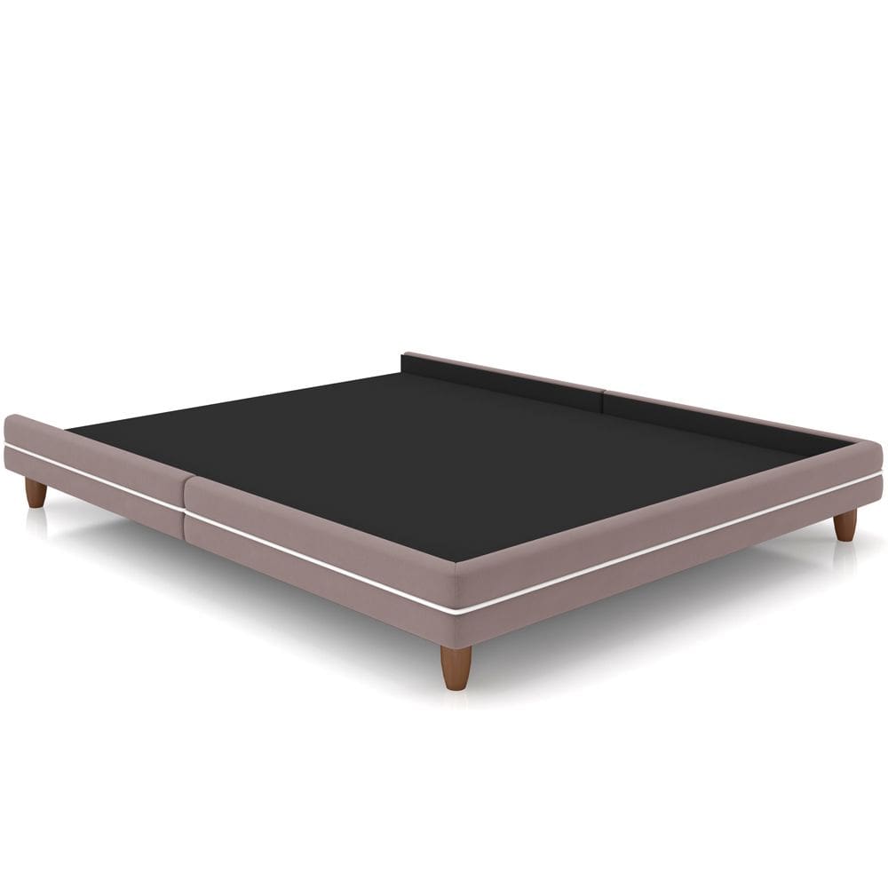 Cama Casal Base Box Pés Madeira 203cm Suném P05 Veludo Rosê - Lyam Decor