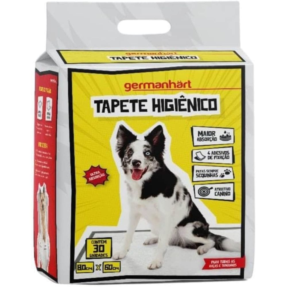 Tapete Higiênico German Hart Antivazamento Com Fitas Fixadoras Para Cães 60x80cm - 30 Unidades