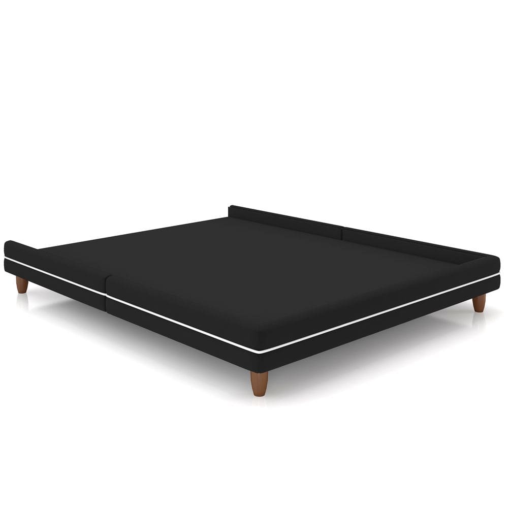 Cama Casal Base Box Pés Madeira 168cm Suném P05 Veludo Preto - Lyam Decor