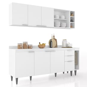 Armário de Cozinha Com Tampo CP11 200cm Pérola Branco Z34 - Mpozenato