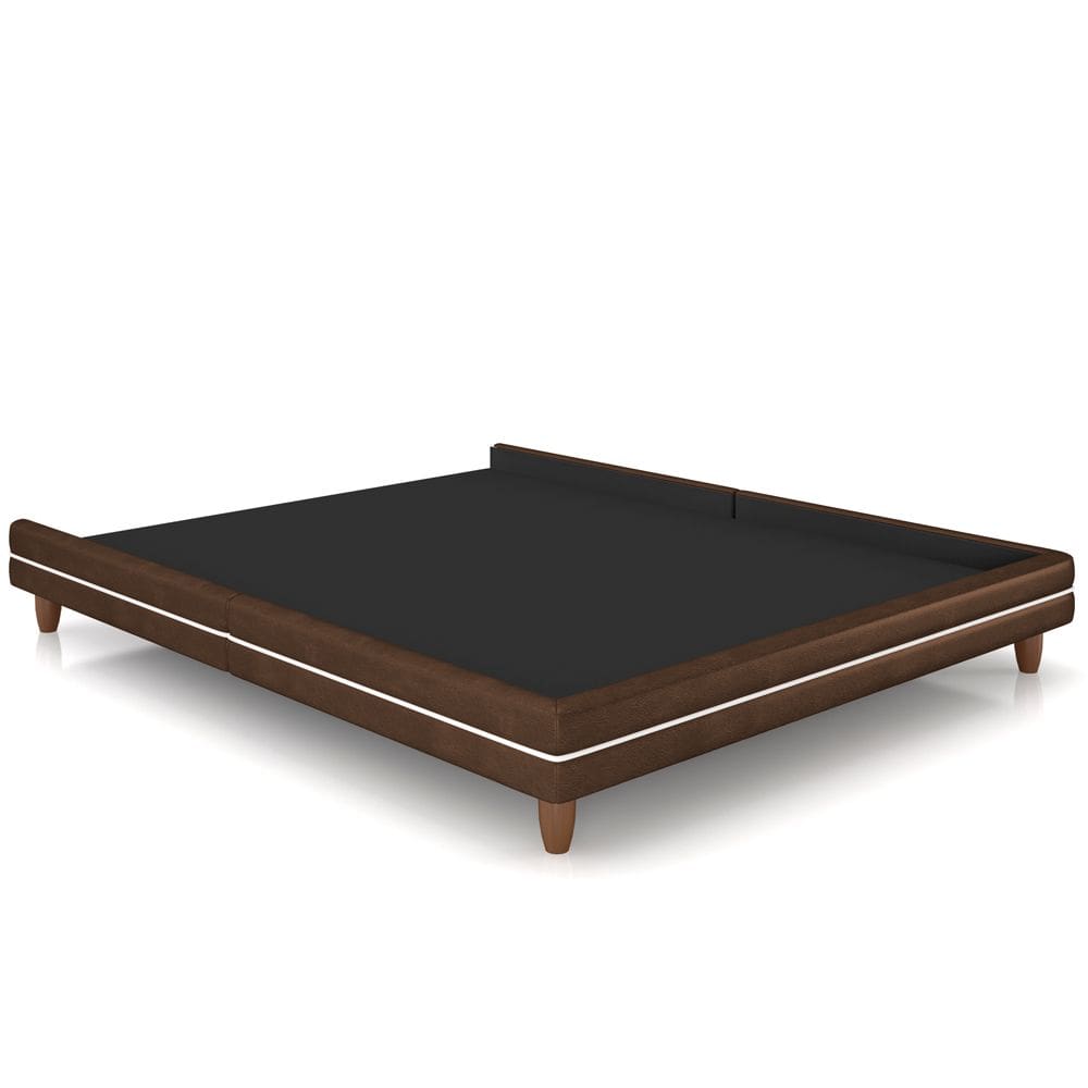 Cama Casal Base Box Pés Madeira 140cm Suném P05 Couríssimo Marrom - Lyam Decor
