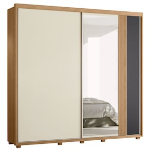 Guarda Roupa Casal 240cm com Espelho Aline Flex A02 Off/Titanium - Mpozenato