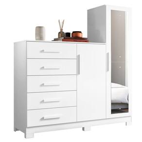 Guarda Roupa Cômoda com Espelho 158cm Suiça A02 Branco - Mpozenato