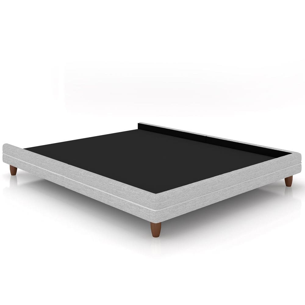 Cama Casal Base Box Pés Madeira 148cm Suném P05 Linho Cinza Claro - Lyam Decor