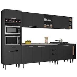 Armário de Cozinha CP07 Com Pia 150cm Pérola Z34 Preto - Mpozenato