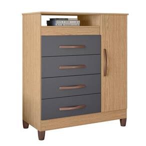 Cômoda Para Quarto 1 Porta 84cm Franci A02 Freijó/Titanium - Mpozenato