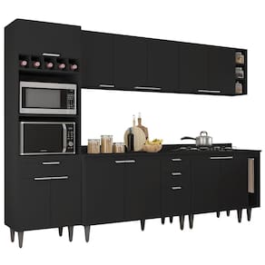 Armário de Cozinha Com Tampo CP07 280cm Pérola Preto Z34 - Mpozenato