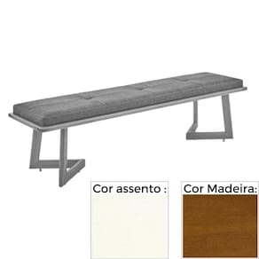 Banco MH-5347 Herval 155 cm Madeira Amêndoa Assento Estofado Linho Branco A3