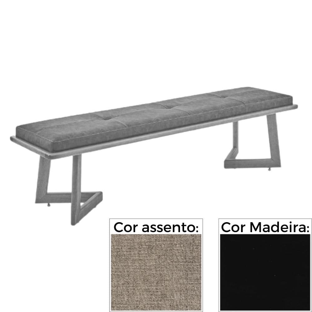 Banco MH-5347 Herval 155 cm Madeira Laca Fosca Preta Assento Estofado Marrom A6