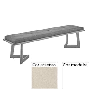 Banco MH-5347 Herval 155 cm Madeira Laca Fosca Branca Assento Estofado Bege C
