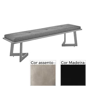 Banco MH-5347 Herval 155 cm Madeira Laca Fosca Preta Assento Estofado Cinza A2