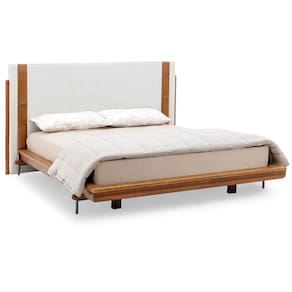 Cama de Casal MH-6016 Herval Estofado Casal Colchão 138 cm Madeira Maciça Off White Detalhe Marrom B