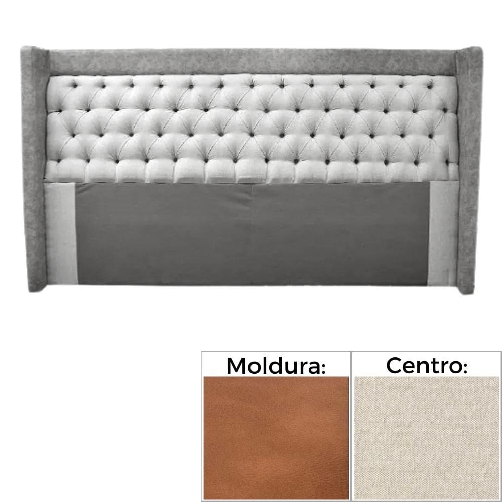 Cabeceira MH-2690 Herval Estofada King para Colchão 193 cm Moldura Marrom A Linho Bege C