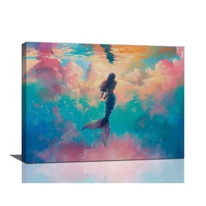 Arte de parede em tela Mermaid Ocean Blue Pink para banheiro 40x30cm