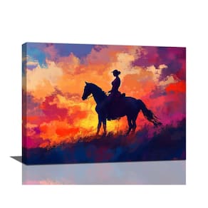 Arte de parede em tela Horse Western Cowgirl Sunset Decor 40x30cm