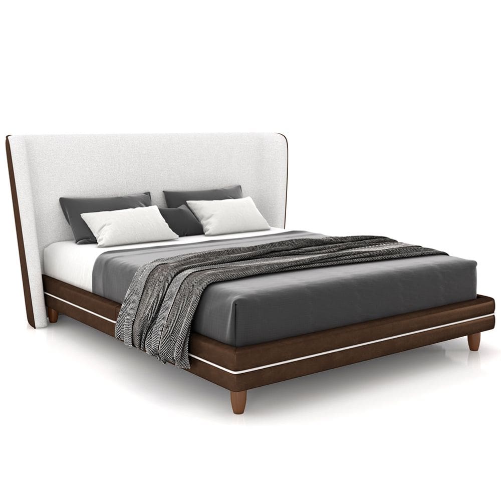 Cabeceira Casal Nilo 140cm Com Cama Pés Madeira Suném P05 Couríssimo Marrom Bouclê Cru - Lyam Decor