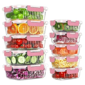 Recipientes de vidro para preparação de refeições KOMUEE, 10 pacotes de 400 mL e 1 L, rosa
