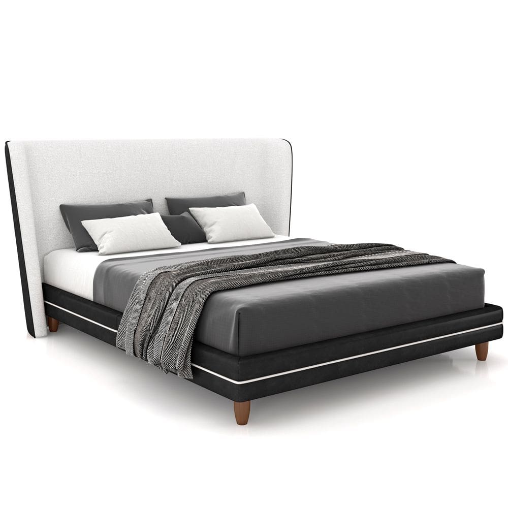 Cabeceira Casal Nilo 195cm Com Cama Pés Madeira Suném P05 Couríssimo Preto Bouclê Cru  - Lyam Decor