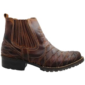 Botina Country Masculina em Couro Escamada Costurada Cano Baixo Rodeio Western Oliveira 11.080