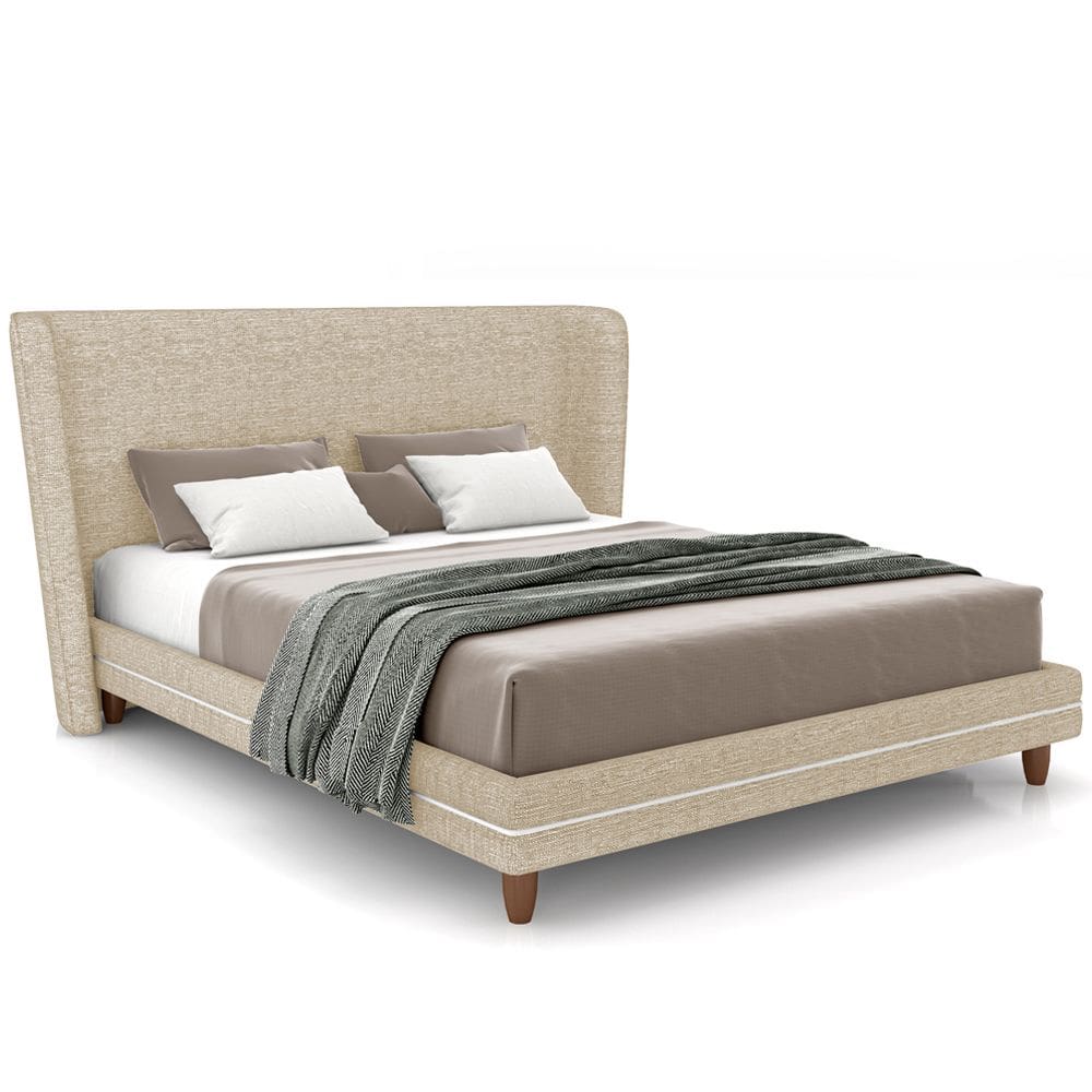 Cabeceira Casal Nilo 195cm Com Cama Pés Madeira Suném P05 Linho Bege - Lyam Decor