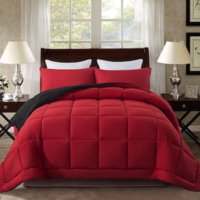Conjunto de edredom DOWNCOOL, roupa de cama vermelha/preta em tamanho real para toda a temporada