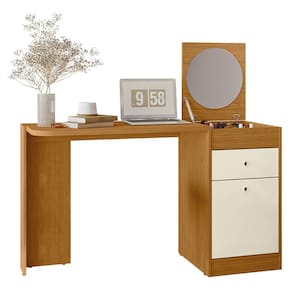 Penteadeira Escrivaninha com Espelho 129cm Mandi A02 Off/Cinamomo - Mpozenato