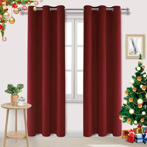 Cortinas DWCN Burgundy Red Christmas, 214 cm de comprimento, conjunto de 2