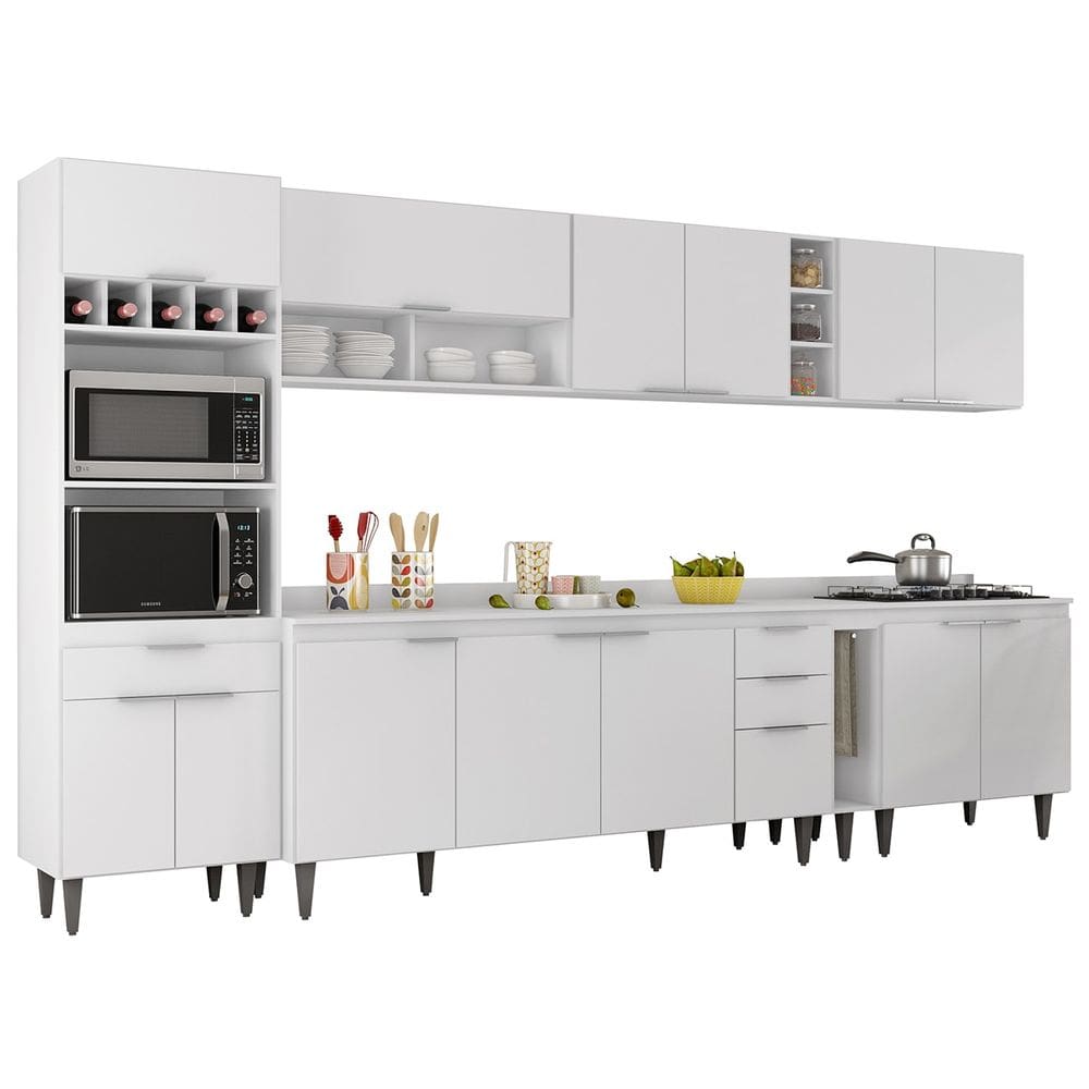 Armário de Cozinha Com Tampo CP07 340cm Pérola Branco Z34 - Mpozenato