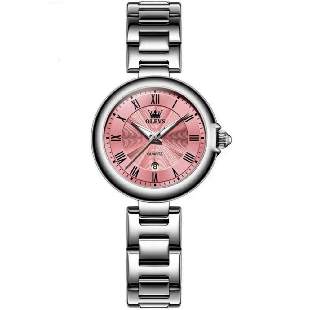 Relógio De Quartzo Feminino Design Fino Elegante Luminoso Em Aço Inoxidavel Rosa Prata