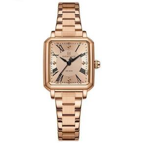 Relógio Feminino Mostrador Quadrado Ponto De Luz Em Aço Inoxidavel Impermeavel Rose