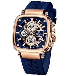 Relógio Masculino De Pulso Design Esportivo à Prova D´agua Azul Dourado
