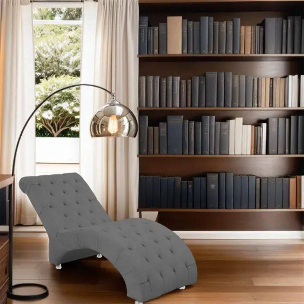 Recamier Divã Espreguiçadeira Para Sala Cliníca Elisa Veludo Cinza