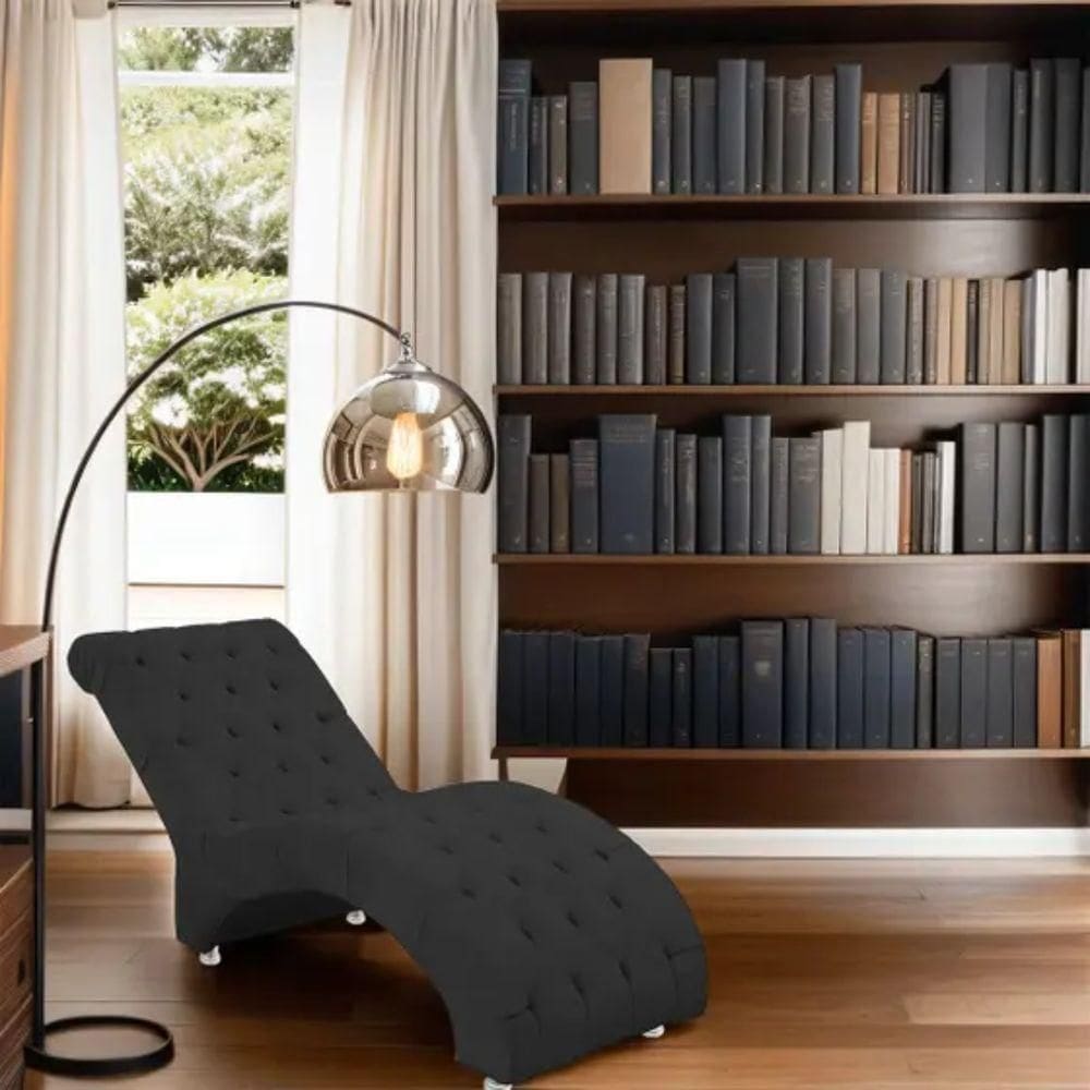 Recamier Divã Espreguiçadeira Para Sala Cliníca Elisa Veludo Preto