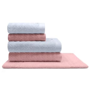 Jogo De Toalha Buettner Linea Nobre 100% Algodão Fio Penteado 5 Peças Branco E Dusty Rosê